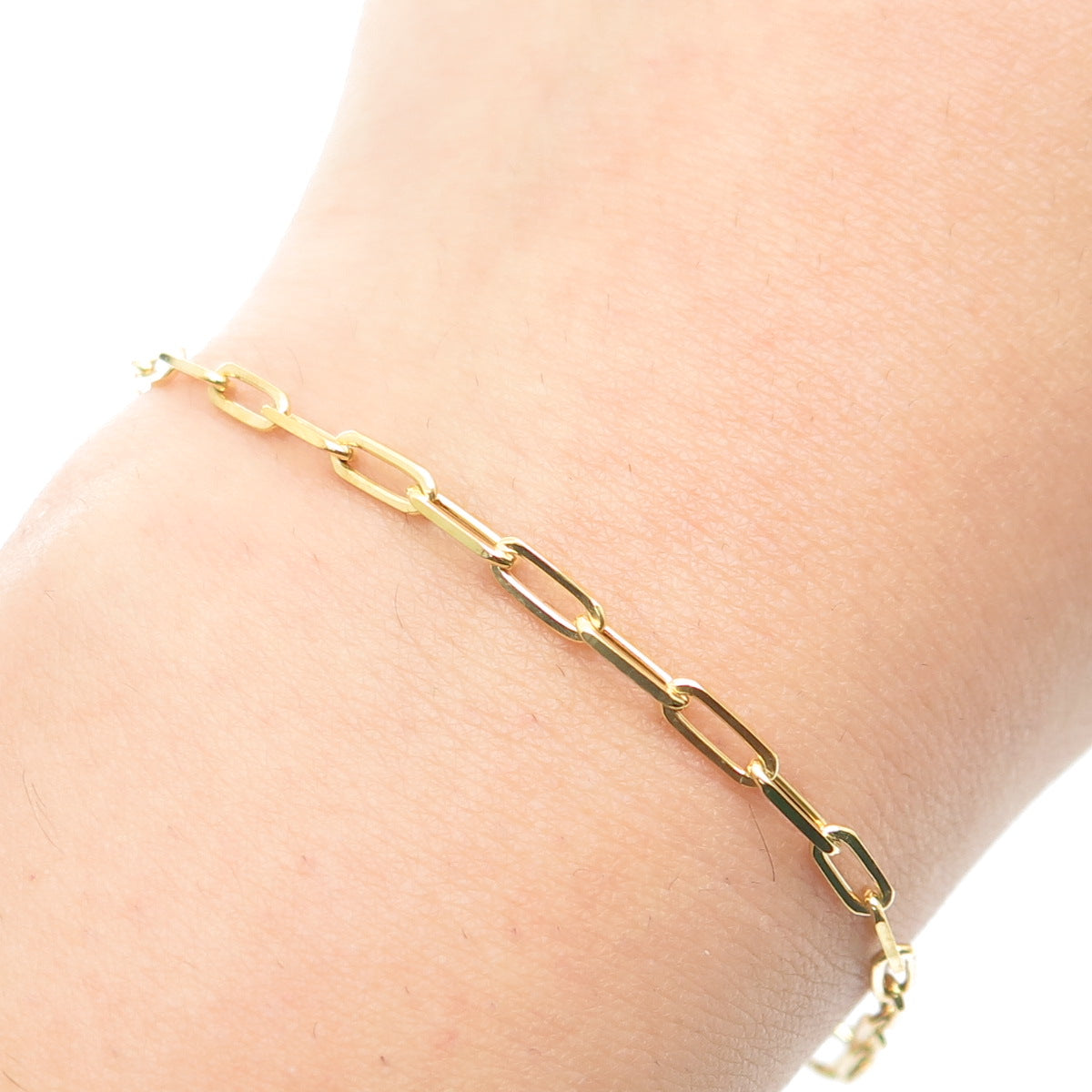 925 Sterling Silver Gold Plated Italy Paperclip Link Bracelet 8"