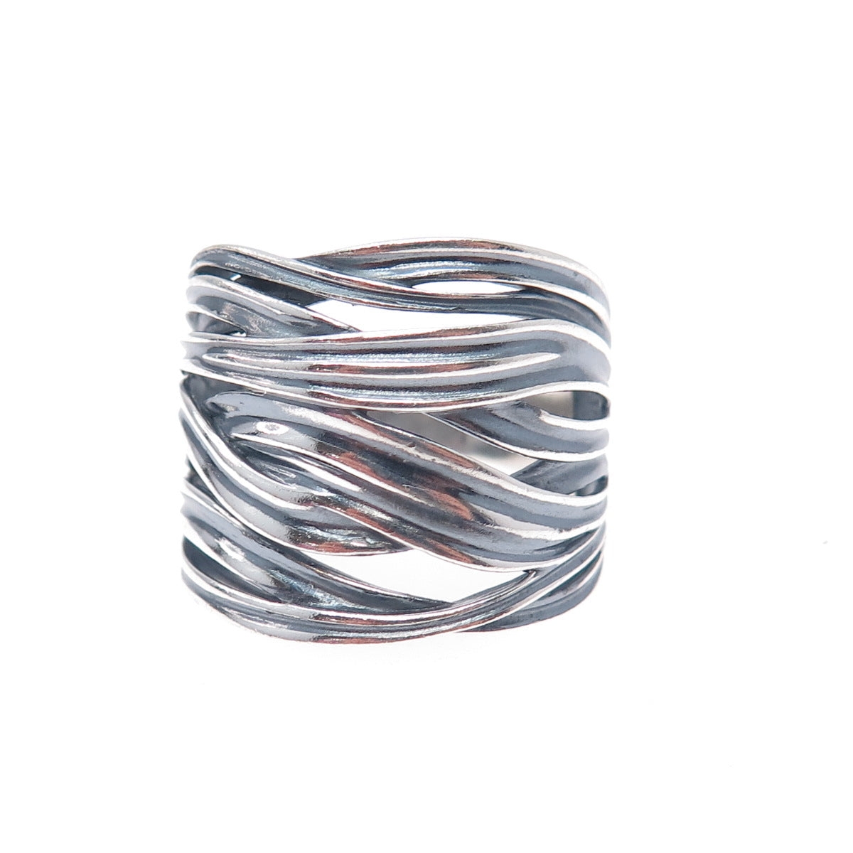 925 Sterling Silver Vintage Modernist Crisscross Oxidized Ring Size 10