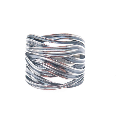 925 Sterling Silver Vintage Modernist Crisscross Oxidized Ring Size 10