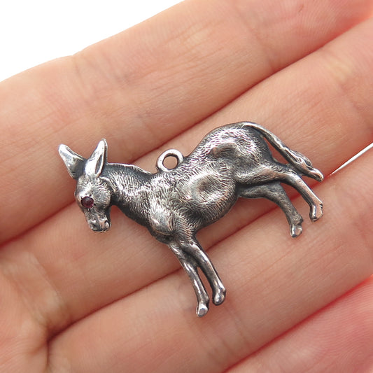 925 Sterling Silver Antique Art Deco Real Ruby Donkey Oxidized Mini Pendant
