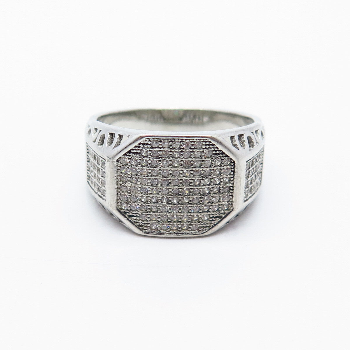 925 Sterling Silver Pave C Z Wide Ring Size 10
