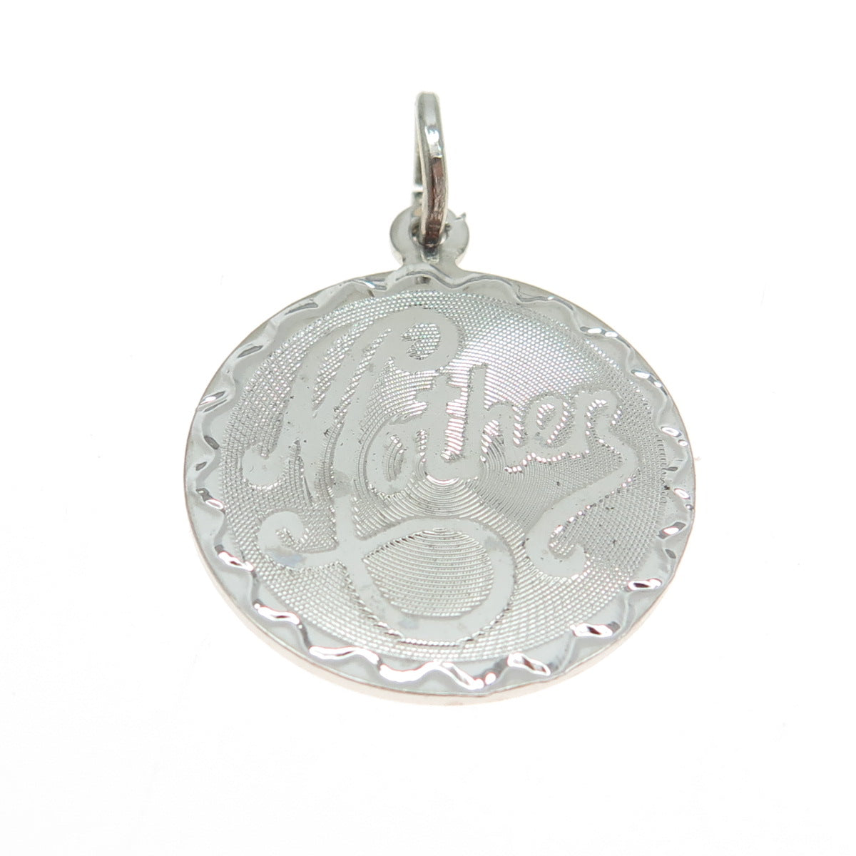 925 Sterling Silver Vintage "Mother" Textured Round Pendant