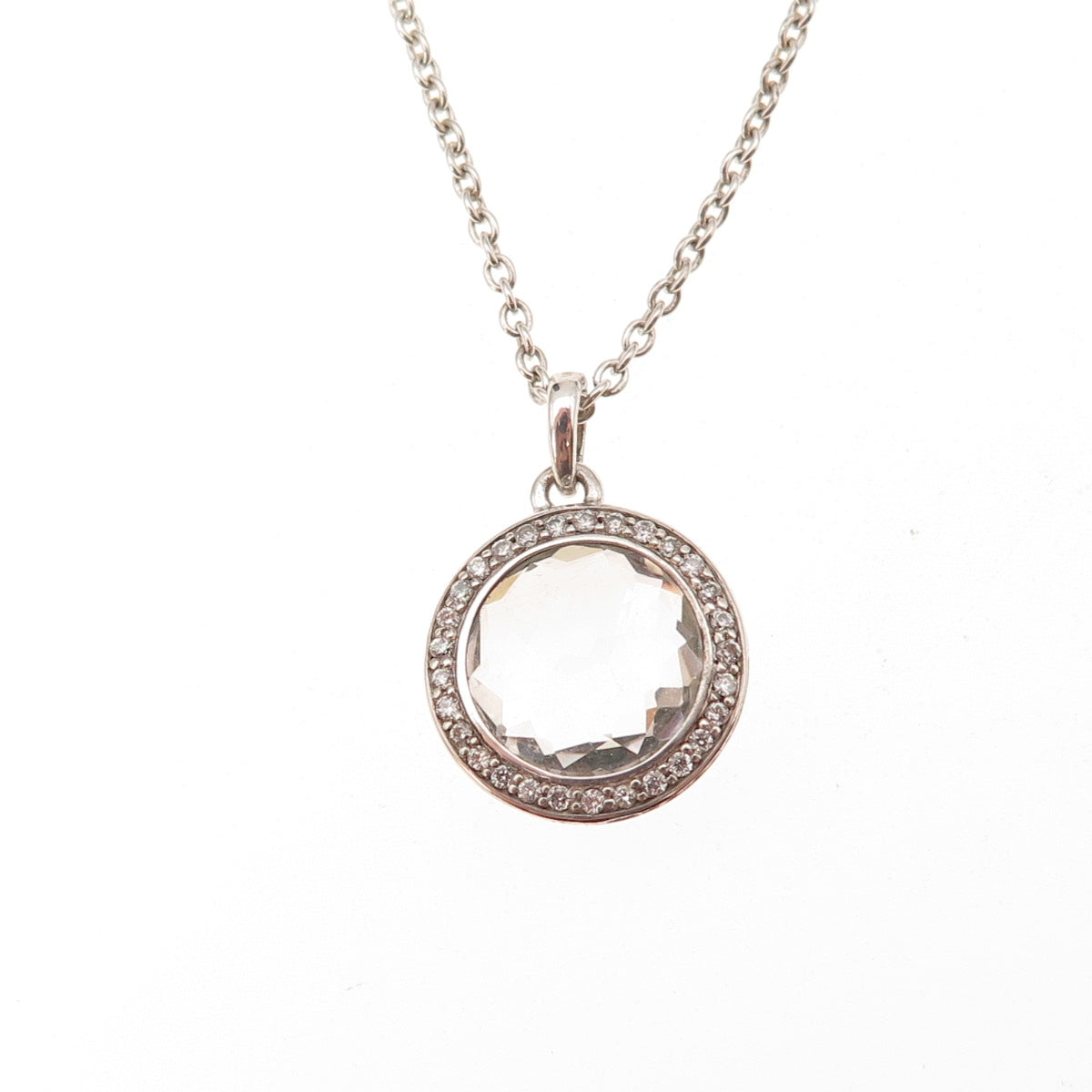 Ippolita Sterling Silver Real Diamond & Clear Quartz Lollipop Necklace 16-18"