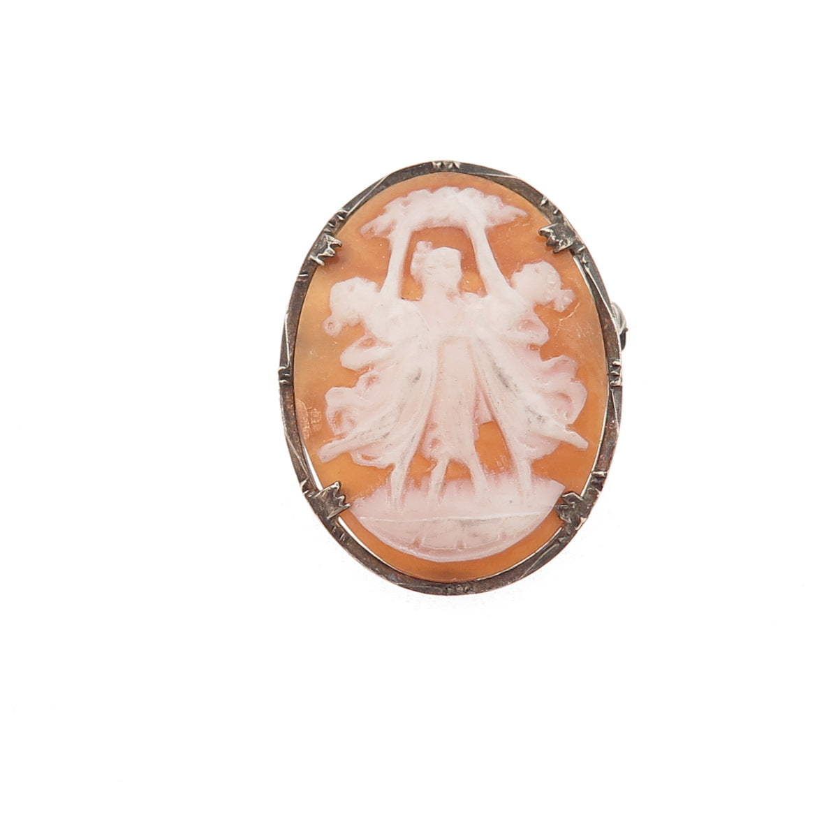 800 Silver Antique Art Deco Real MOP Carved Muses Cameo Pin Brooch / Pendant