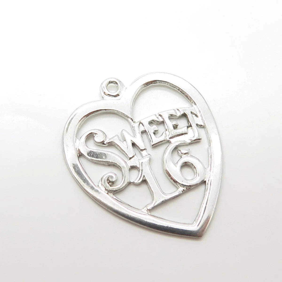 925 Sterling Silver Vintage Jewelart "Sweet 16" Heart Charm Pendant