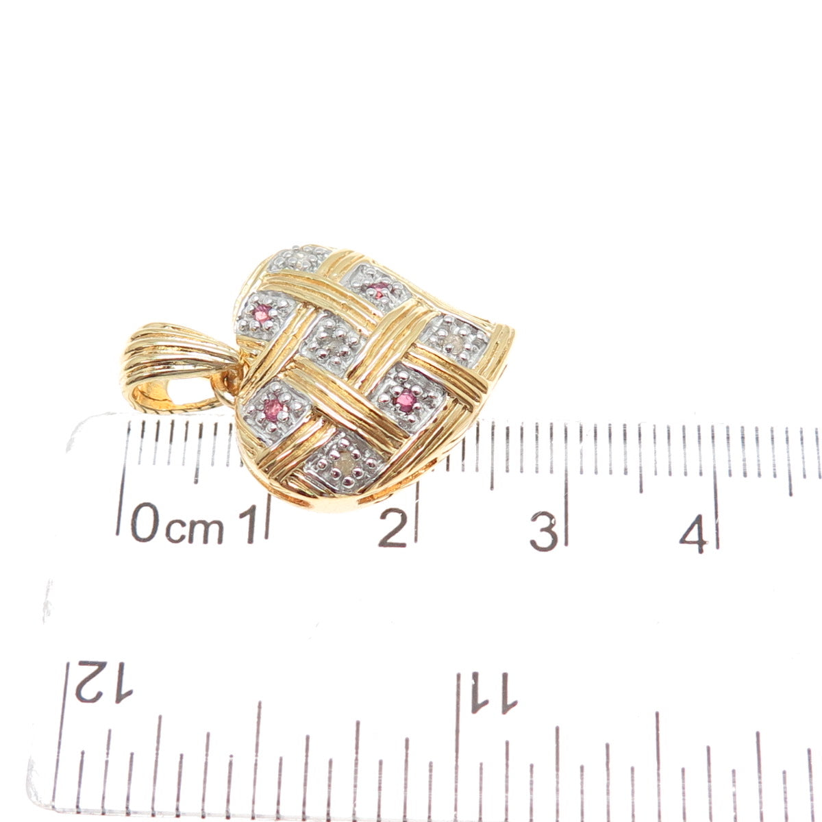 DBJ DEE BERKLE 925 Sterling Silver Gold Plated Real Diamond & Ruby Heart Pendant