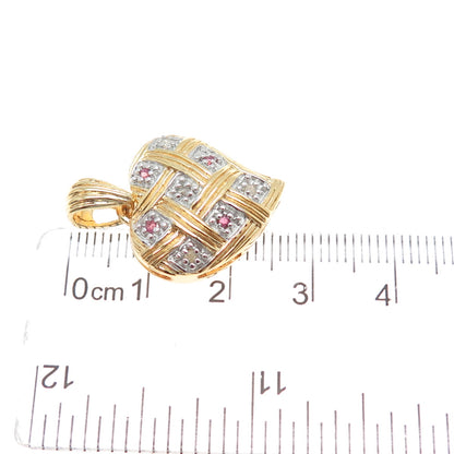 DBJ DEE BERKLE 925 Sterling Silver Gold Plated Real Diamond & Ruby Heart Pendant