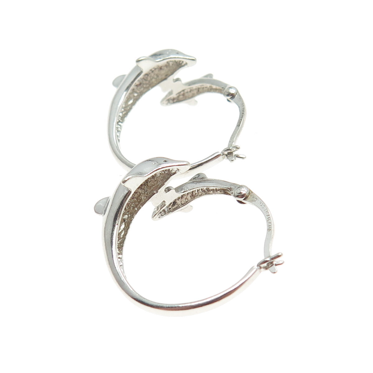 925 Sterling Silver Vintage Dolphin Overlap Hoop Earrings