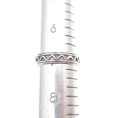 925 Sterling Silver Vintage Zig Zag Oxidized Band Ring Size 7