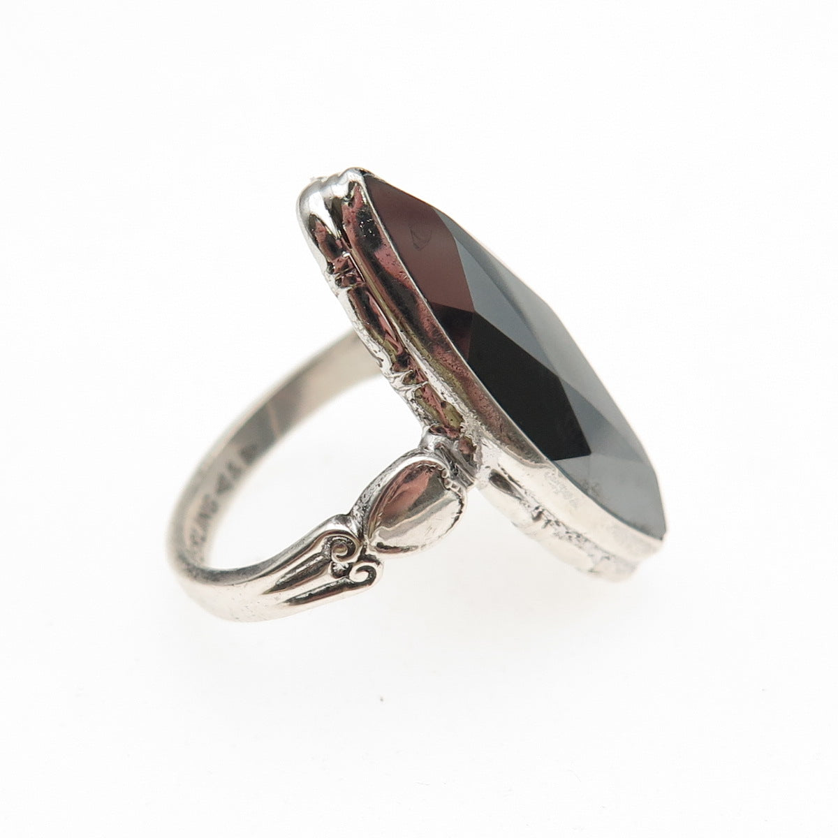 Clark & Coombs Sterling Silver Antique Art Deco Real Hematite Heart Ring Size 3
