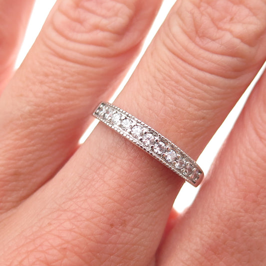 925 Sterling Silver Round-Cut C Z Half Eternity Band Ring Size 7
