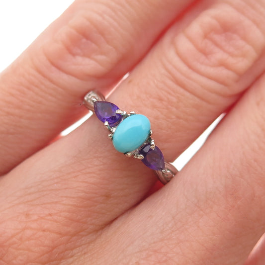 Chuck Clemency 925 Sterling Silver Real Turquoise & Amethyst Ring Size 5.25