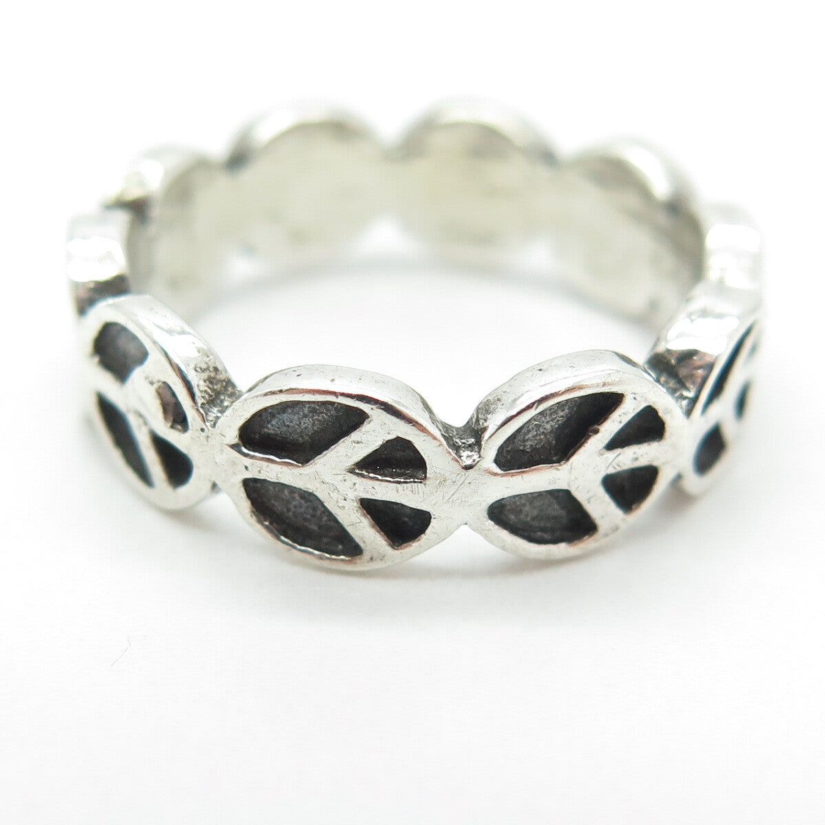 925 Sterling Silver Vintage Peace Symbol Oxidized Ring Size 8.25