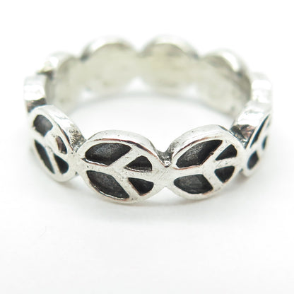 925 Sterling Silver Vintage Peace Symbol Oxidized Ring Size 8.25