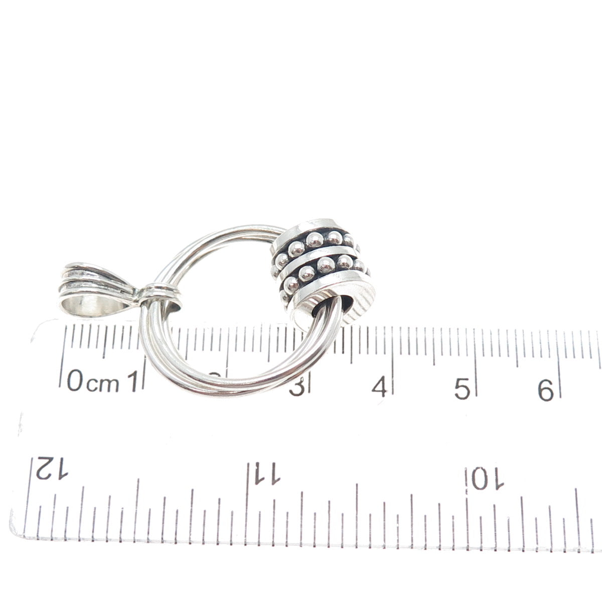 925 Sterling Silver Vintage Modernist Interlocked Circle Beaded Charm Pendant