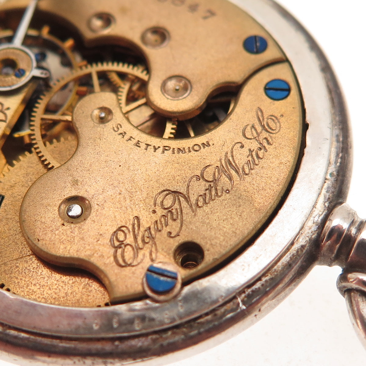 Elgin 925 Sterling & Gold Accent Antique Art Deco Open Face Pocket Watch