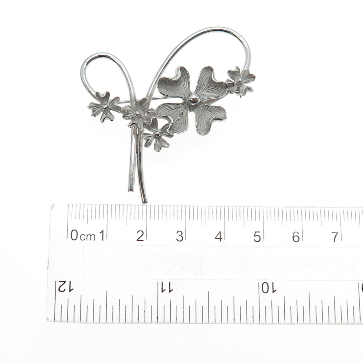 BEAU 925 Sterling Silver Vintage Modernist Flower Pin Brooch