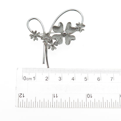 BEAU 925 Sterling Silver Vintage Modernist Flower Pin Brooch