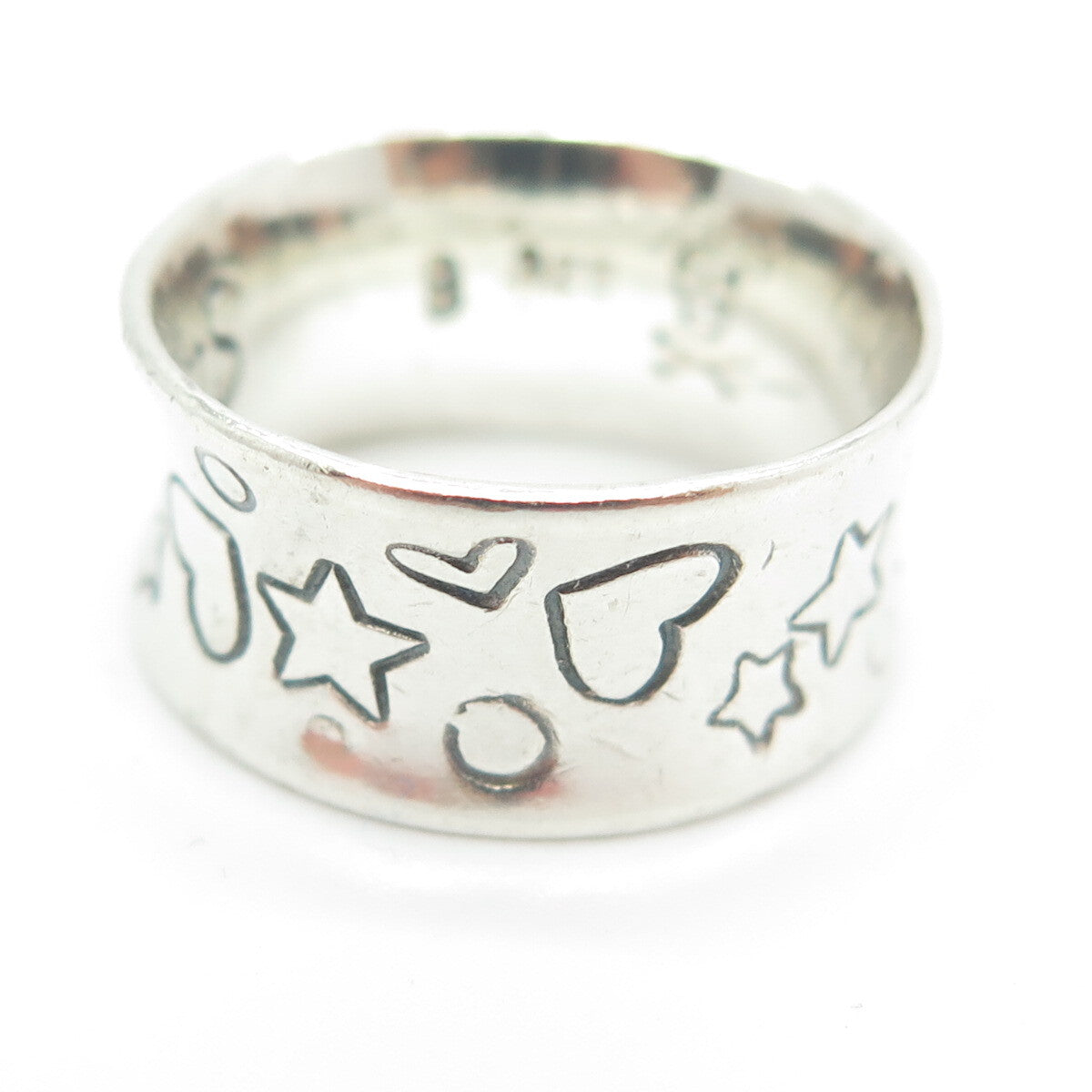 AWS JEWELRY 925 Sterling Silver Vintage Hearts & Stars Band Ring Size 6.5