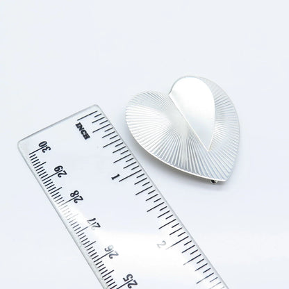 925 Sterling Silver Vintage EDI Striped Heart Pin Brooch