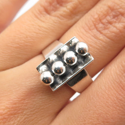 925 Sterling Silver Vintage Cellini Beaded Bar Adjustable Ring Size 6.25