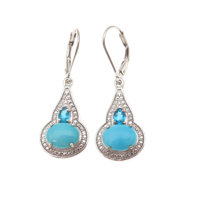 Chuck Clemency 925 Sterling Silver Real Turquoise & Apatite Dangle Earrings