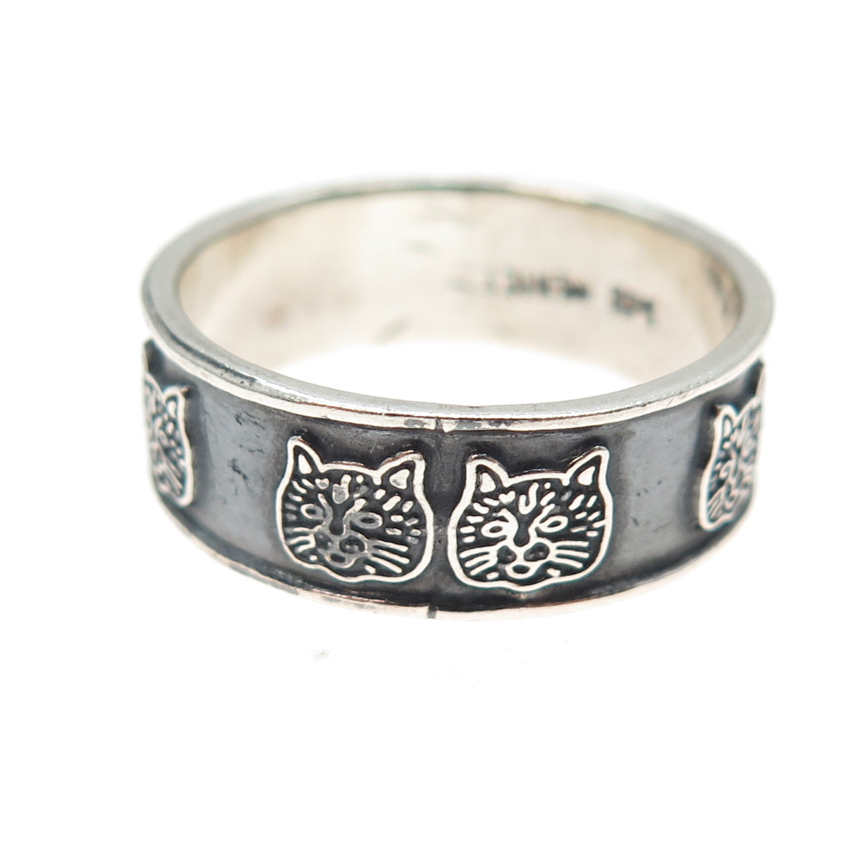 925 Sterling Silver Vintage Mexico Cat Oxidized Band Ring Size 12