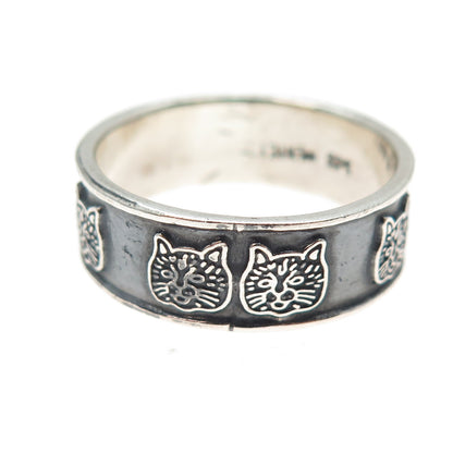 925 Sterling Silver Vintage Mexico Cat Oxidized Band Ring Size 12