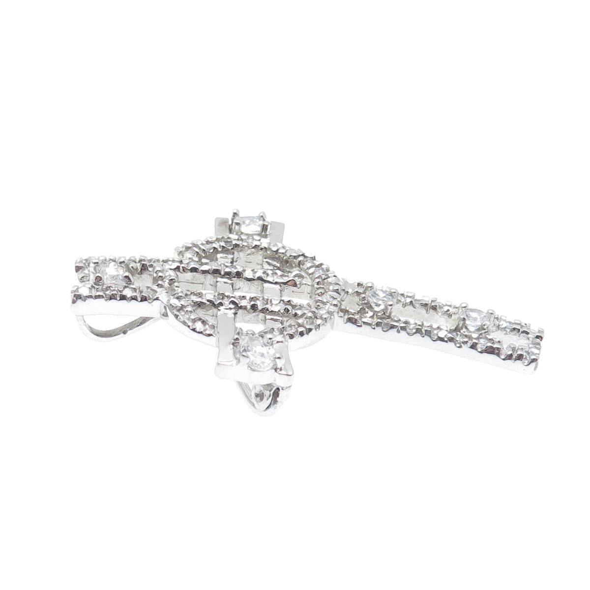 925 Sterling Silver Round-Cut C Z Cross Pin Brooch / Pendant