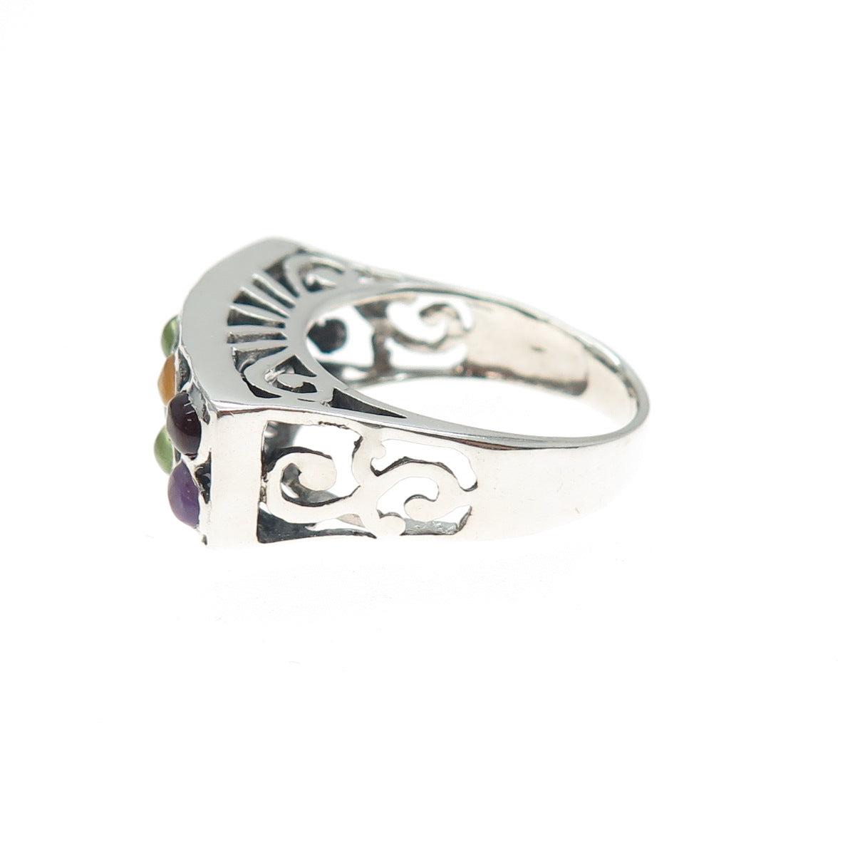 925 Sterling Silver Blue Topaz Citrine Peridot Garnet & Amethyst Ring Size 8.25