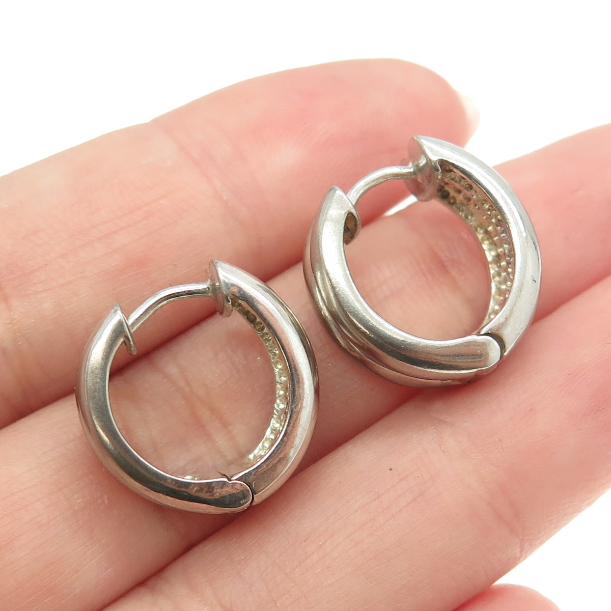 925 Sterling Silver Vintage Puffy Ribbed Hoop Earrings