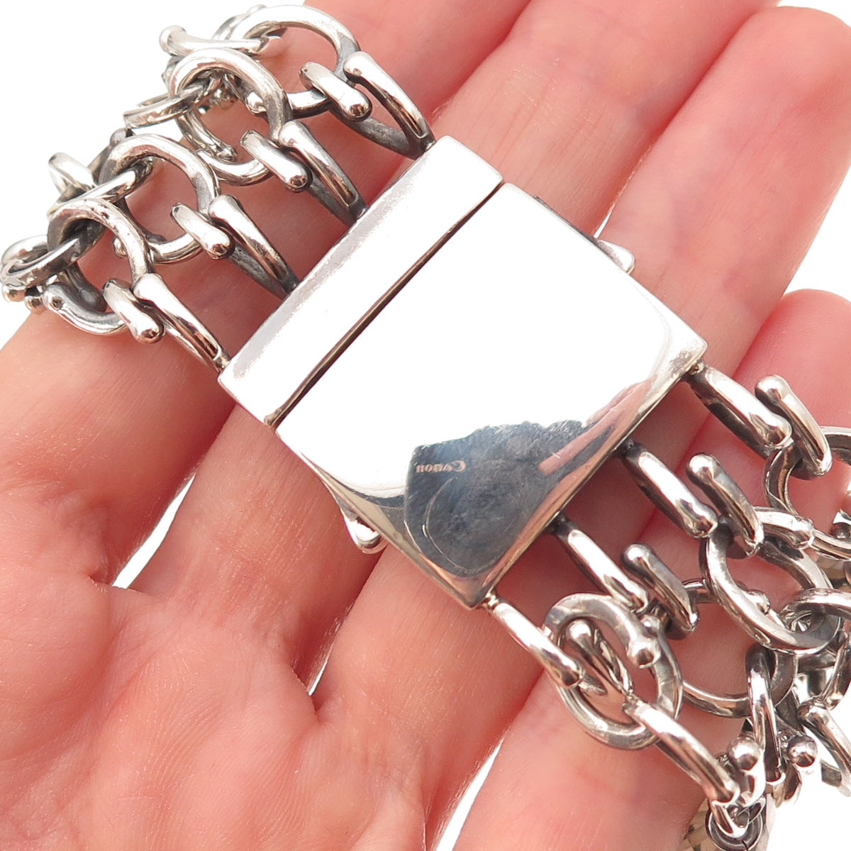 Michael Dawkins 925 Sterling Silver Real Smoky Quartz 4-Chain Bracelet 6.75"