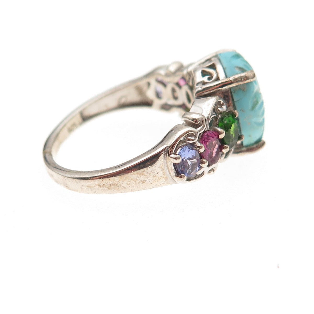 Chuck Clemency 925 Sterling Turquoise Amethyst Tanzanite Peridot Ring Size 8.25