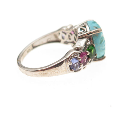 Chuck Clemency 925 Sterling Turquoise Amethyst Tanzanite Peridot Ring Size 8.25