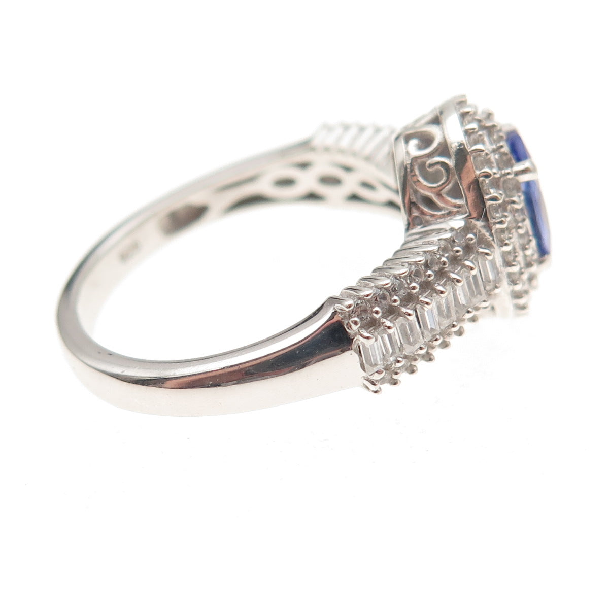 Chuck Clemency 925 Sterling Silver Real Tanzanite & White Topaz Ring Size 8