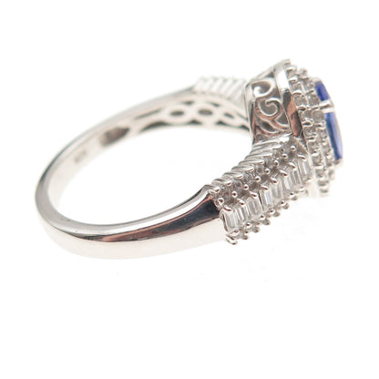Chuck Clemency 925 Sterling Silver Real Tanzanite & White Topaz Ring Size 8