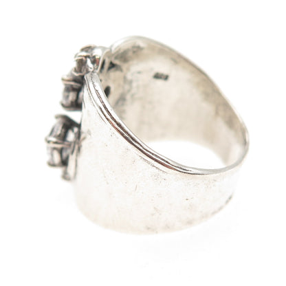 925 Sterling Silver Vintage Round-Cut C Z Modernist Oxidized Ring Size 8.25