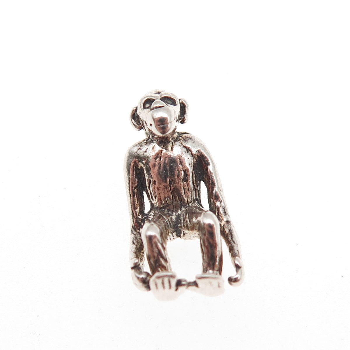 925 Sterling Silver Vintage Monkey Oxidized 3D Mini Charm Pendant