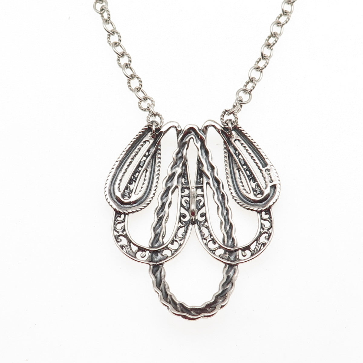 Carolyn Pollack 925 Sterling Silver Vintage Floral Cable Chain Necklace 16"