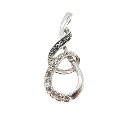 925 Sterling Silver Real Round-Cut Black & White Diamond Twisted Pendant