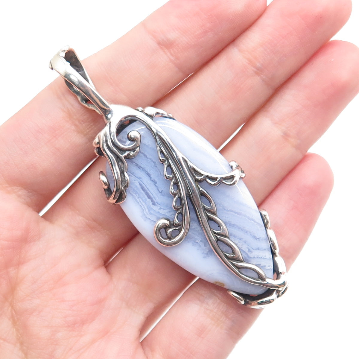 CAROLYN POLLACK 925 Sterling Silver Vintage Lace Agate Amethyst & Garnet Pendant