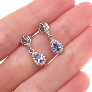 D'Joy 925 Sterling Silver Real Tanzanite & White Topaz Teardrop Dangle Earrings