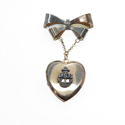 Louis Stern 800/925 Silver 1/20 12K GF Antique WWII US Navy Heart Locket Brooch