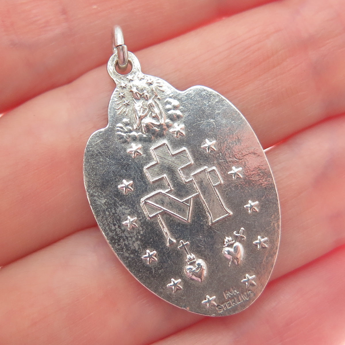 HMH RELIGIOUS MFG 925 Sterling Silver Antique St. Mary Medal Oxidized Pendant