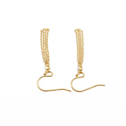 925 Sterling Silver Gold Plated Princess-Cut C Z Tassel Dangle Earrings