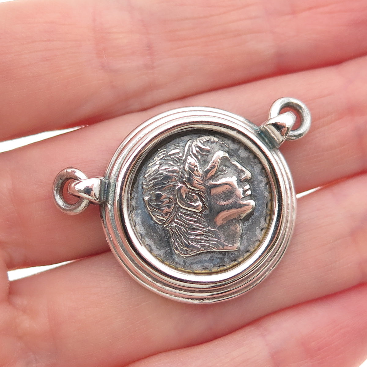 925 Sterling Silver Vintage Alexander the Great Oxidized Centerpiece Pendant
