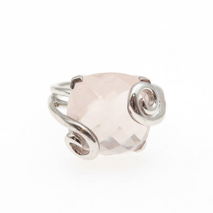 925 Sterling Silver Real Cushion-Cut Rose Quartz Swirl Ring Size 10.25