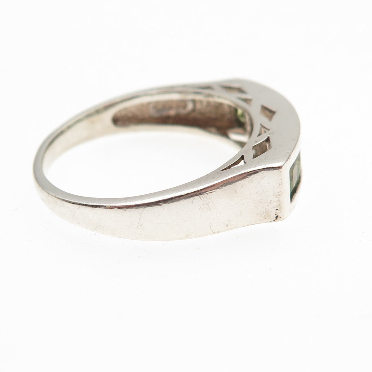 925 Sterling Silver Vintage Real Princess-Cut Peridot Ring Size 9