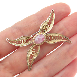 925 Sterling Gold Plated Vintage Israel Real MOP Butterfly Filigree Pin Brooch