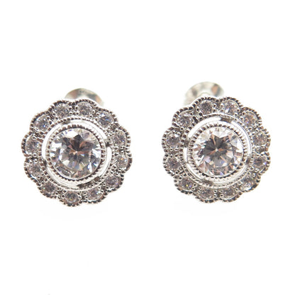 925 Sterling Silver Round-Cut Shaped C Z Stud Earrings